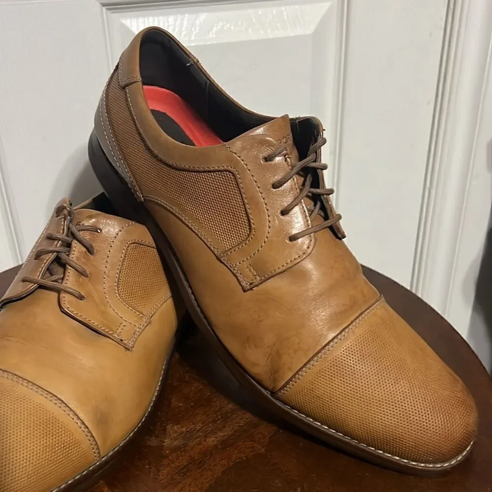🔥🔥‎ ROCKPORT Simon Cap Toe Oxford Cognac Leather Dress Shoes - Men Sz 12 - EUC